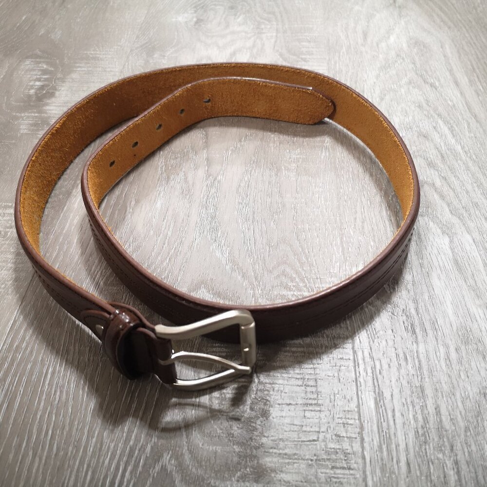 Men's Dark Brown Genuine Leather Belt with Heavy Metal Buckle